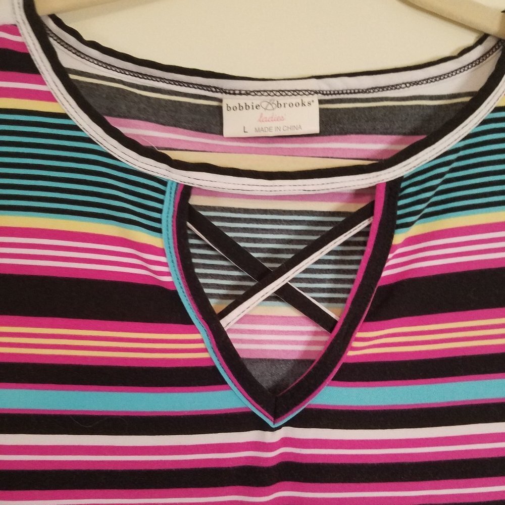 Bobbie Brooks Multi-colored Striped top sz L - Picture 2 of 5